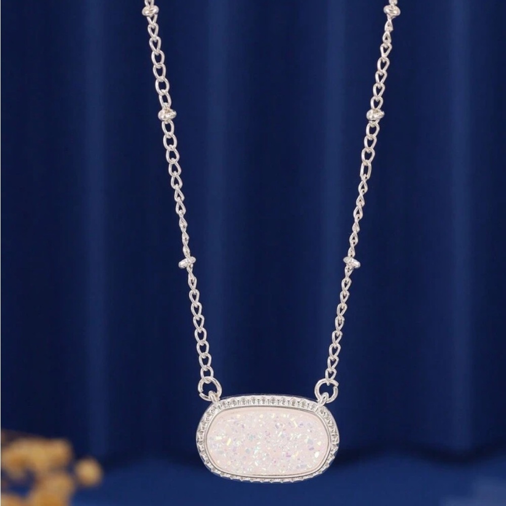 Iridescent Druzy Silver Necklace